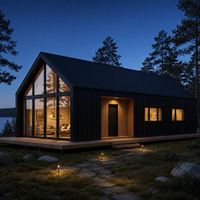 Villa préfabriquée moderne en acier léger avec toit à pignon nordique et verrière panoramique pour projets hôteliers et résidentiels