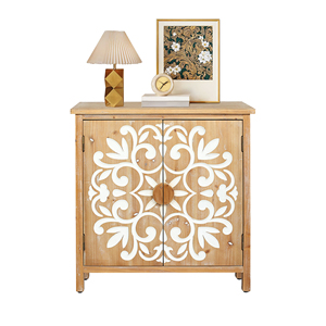 Rustic Wooden Accent Cabinet 2 Door Floral Carved Doors <b>Storage</b> Cabinet for Living Room Entryway Dining Room - Product Image 2