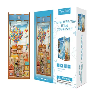 Tonecheer Travel With The Wind Buku Diy Rak Buku Masukkan Nook Buku Puzzle Kayu 3d Anak-anak dengan Sensor Tubuh Lampu Led