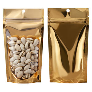 Benutzer definierte klare Frontscheibe glänzend Gold Aluminium folie Metallic Stand Up Aufbewahrung tasche Reiß verschluss Mylar Tasche für Gewürz Lebensmittel verpackung - Product Image 2