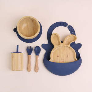 Grande tasca cibo Catcher Silicone bavaglini per bambini a prova di perdite tazze di bambù con coperchi e cannucce per l'alimentazione del bambino Set di svezzamento Led - Product Image 6