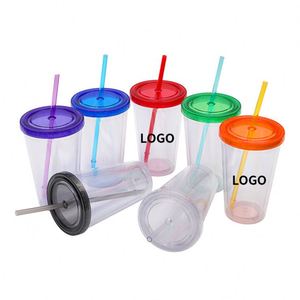 2027 Plastic <b>Straw</b> Cartoon Double-Walled Insulated Clear <b>Water</b> <b>Cup</b> for Summer - Product Image 3