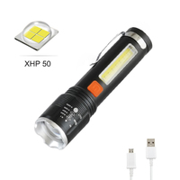Lampe de poche latérale COB P50, torche zoomable avec batterie intégrée, lampe d'éclairage en alliage d'aluminium