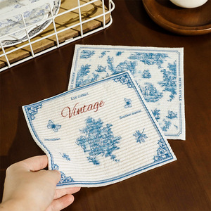 French Style Wood Pulp Cotton Dishcloth Rectangle Lint Free Kitchen Cleaning Cloth - Product Image 2