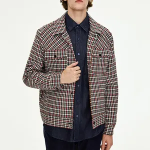 时尚复古口袋格纹羊毛大衣古旧短款冬季外套Varsit夹克定制粗花呢男士夹克 & 外套