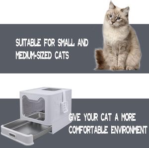 Bac à litière pour chat en métal entièrement fermé, grand format, pliable, avec tiroir amovible, en acier inoxydable, avec couvercle - Product Image 5