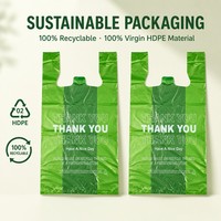 Sac de courses écologique en PEHD vert, à poignées, recyclable, imprimé « Merci », anti-fuite et résistant aux déchirures, pour usage commercial