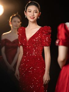 NNR abito da ballo <span class=keywords><strong>rosso</strong></span> con paillettes abiti da ballo da sera formali 18 anni abiti da Quinceanera per la laurea della ragazza - Product Image 4
