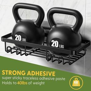 Étagère de douche murale robuste, 24 pouces de large, à un seul niveau, en métal, avec crochets pour salle de bain - Product Image 6