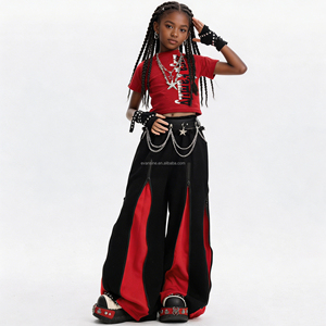 Vêtements pour enfants OEM, boutique de vêtements pour filles, tenues <span class=keywords><strong>d</strong></span>'été rouge et noir contrastées, ensemble de vêtements de danse hip hop jazz tendance - Product Image 3