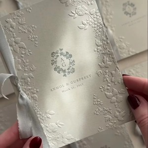 Juego de Invitaciones de Boda Personalizadas Premium con <span class=keywords><strong>Tarjeta</strong></span> de RSVP y Cronograma, Papel de Arte de 600g, Invitación con Relieve Floral 3D y Borla - Product Image 6