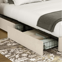 Lit plateforme Queen avec tiroirs de rangement, modèle personnalisé, design tufté dernier cri, sommier à lattes en bois – Offre spéciale