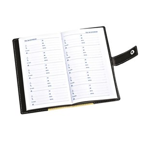 Carnet d'adresses A6 avec couverture en cuir noir et fermeture à sangle pour le rangement des cartes et des notes - Product Image 2
