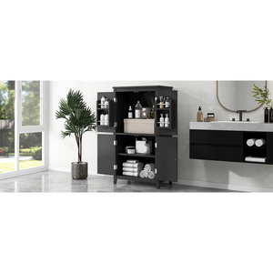 DB Elegant Unité de rangement de salle de bain autoportante à 4 portes Armoire de sol peu encombrante avec étagères réglables - Product Image 3