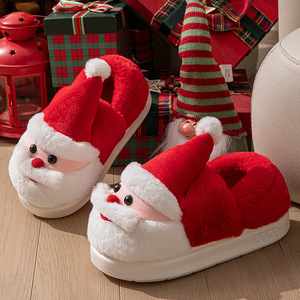 Nouvelles pantoufles en coton à semelle EVA motif Père Noël, doublure en peluche, semelle épaisse, pantoufles poilues à prix avantageux - Product Image 6
