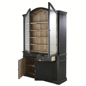 Vetrina Espositiva Intagliata in Legno di Rovere Antico Stile Francese Libreria Nera da Soggiorno Mobile Contenitore - Product Image 3