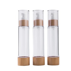 Flacons de voyage portables en bambou de 20 à 120 ml, pompe à vide sans air, contenants cosmétiques de luxe rechargeables, vides, pour maquillage, approvisionnement en vrac - Product Image 1