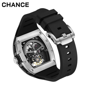 Reloj de Cuarzo para Hombre, Caja Rectangular de Acero Inoxidable, Correa de Silicona, Diseño Hueco, Analógico, de Lujo, 43 mm - Product Image 4