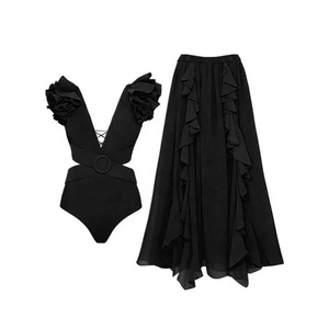 JSN Customize Luxury Swimwear&amp;beachwear Ruffled Straps Design <strong>Swimsuit</strong> <strong>Women</strong> Swimwear Cover up <strong>Skirt</strong> Bikini Digital Print Adults - Product Image 5