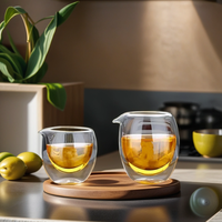 Service à thé Kung Fu en verre borosilicate transparent à double paroi, résistant à la chaleur, soufflé à la main, anti-fuite, 150 ml et 200 ml, compatible lave-vaisselle et micro-ondes