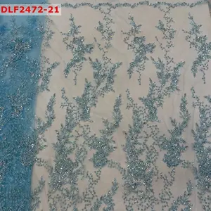 Heavy Beaded Embroidery Fabric 100% Polyester Lace Fabric For Wedding Dress High Quality 3d Lace Bead Sequin Fabric