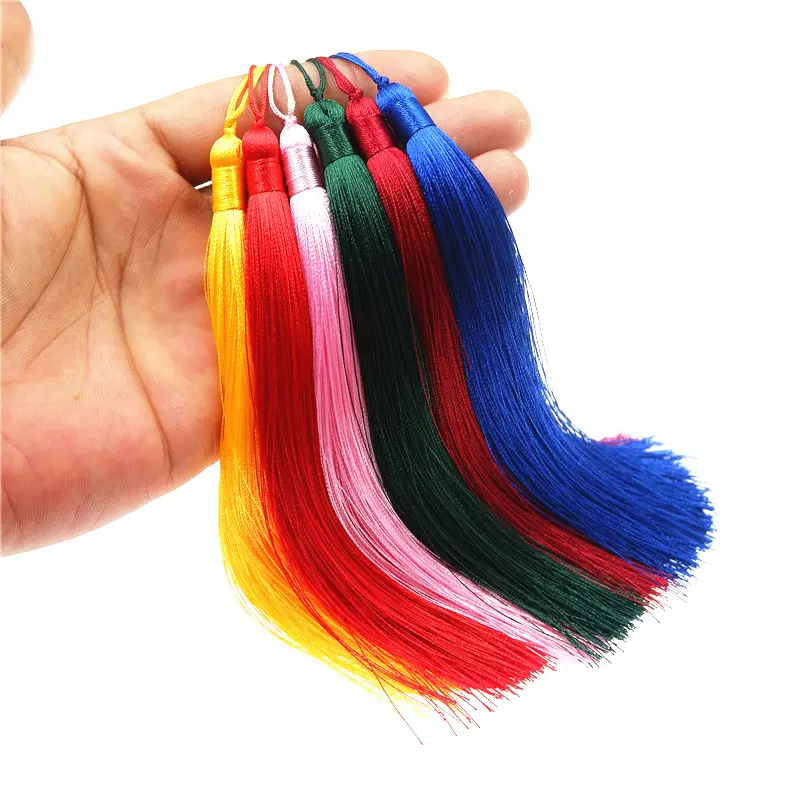 Gute Qualität Quaste 15cm lang dick 9mm Fransen Chinesischer Knoten Polyester faden Quasten Mehrfarbige dekorative Zubehör Ohrringe
