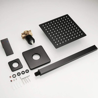 Ensemble de douche carré noir mat moderne encastré avec pommeau de pluie et douchette à main mural - Duchas Modernas