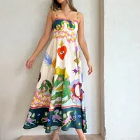 Robe élégante sans manches à taille haute en polyester avec col carré et imprimé pour le printemps, service OEM ODM en gros