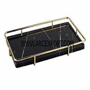 Deluxe Quality <b>Black</b> Marble Tray With Metal Frame Table Decoration Food Serving Tray and Platter Dinnerware Hotel and Restaurant - Product Image 1