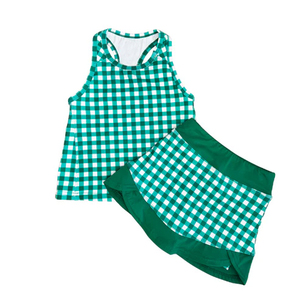 Falda Deportiva Informal de Algodón y Elastano con Estampado a Cuadros Coloridos para Niñas, con Forro, Ropa Deportiva para Hermanas, Yoga - Product Image 5