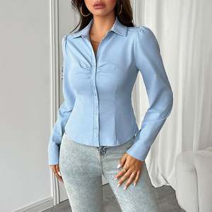 ShiMaiEr moda alta calidad mujer manga larga solapa tirantes diseño elegante Casual Slim Fit <span class=keywords><strong>blusa</strong></span> señoras Crop Top - Product Image 4