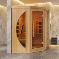 Sauna Sudut Dalam Ruangan Satu Orang yang Dapat Disesuaikan, Terbuat dari Kayu Hemlock Kanada dengan Kursi Santai dan Inframerah