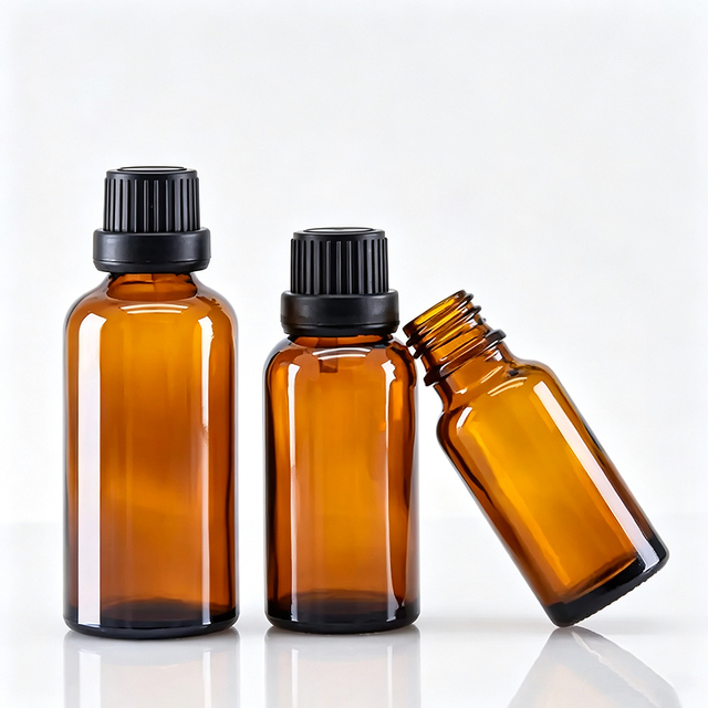 5ml 10ml 20ml 30ml 50ml 100ml Amber Essential Oil Glass Bottles With Orifice Reducer Euro Dropper and Tamper Evident Cap