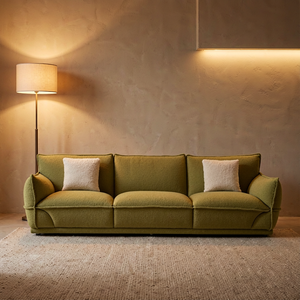 Sofá de Terciopelo de Tres Plazas, Brazos Curvos de Perfil Bajo, Base de Madera, Asiento Profundo, Sofá Contemporáneo para Apartamento, Sala de Estar, Villa - Product Image 2