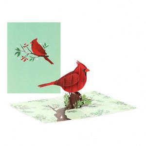 Carte pop-up créative 3D en forme d'oiseau rouge, sculpture en papier d'oiseau, cadeau d'anniversaire, Noël - Product Image 1