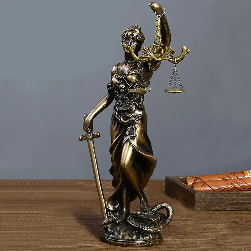 Resina diosa Tumis estatua cobre Color Art Deco diseño retrato equilibrio decoración abogado Oficina Judicial imparcialidad señora justicia