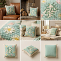 Housse de coussin Mahjong brodée en point de croix 100 % polyester, motif vase de fleurs coloré, personnalisable, bord festonné
