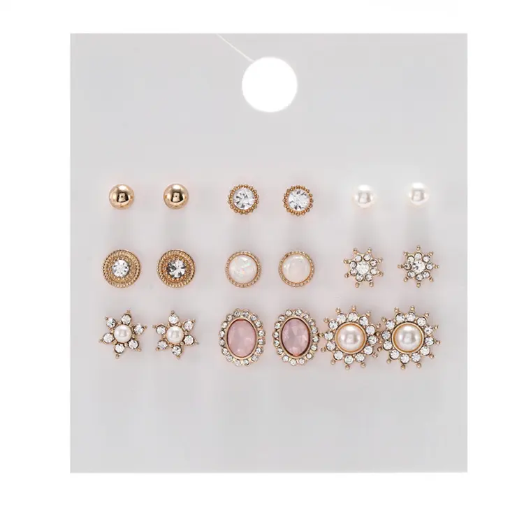 2021 New Mini Earrings Set Rhinestone Crystal Delicate Sun Star Flower Stud Earrings For Women