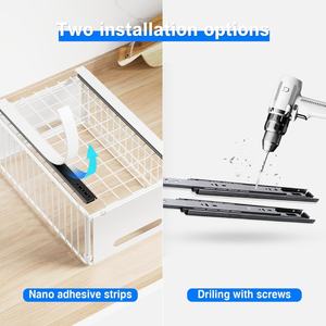 2 tiroirs extensibles avec 3 rails, sans perçage, tiroirs coulissants adhésifs, étagères coulissantes pour armoires sans rebord - Product Image 4