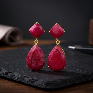 Handmade Silver Gemstone Drop <b>Earrings</b> Gold Plated Natural Stone Ethnic Engagement Fashion Boho - Product Image 4