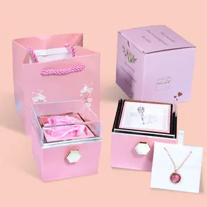4 Style Eternal Rose Jewelry Box Anti-Oxidize Ring Necklace Pendant Storage Case Valentine Wedding Marriage Proposal Gift Holder