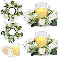 Großhandel Weißer Rosen-Kerzenkranz, Glasförmige Flammenlose LED-Kerze, Hochzeitstisch-Dekorationsset