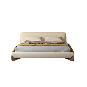 Softbay Lambswool Soft <b>Bed</b> Cream Italian Minimalist <b>Platform</b> Double <b>Bed</b> Solid Wood <b>Frame</b> Low Box Design - Product Image 5