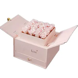 Custom High-end New Packing Jewelry Gift Box Lift Double-door Birthday Gift Box Luxury Creative Rose Eternal Flower Box