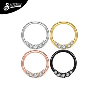 Anneau de nez en acier inoxydable 316L plaqué or PVD, serti de 5 zircons blancs, piercing corporel, bijoux de superstar personnalisés