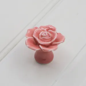 Manici per cassettiere in ceramica per mobili con fiori eleganti rosa rosa