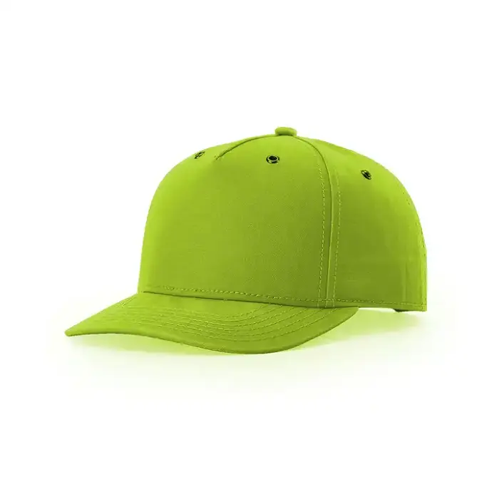 Topi bisbol 100% katun kain kepar hijau limau dengan lubang tali logam
