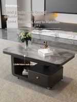Table basse mobile avec plateau en pierre frittée et structure métallique, chariot de rangement compact pour salon, idéal pour les petits espaces