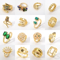 Cincin Perhiasan Pengantin Klasik, Cincin Tunangan Pernikahan Desain Bunga Trendi, Kuningan Zirkon Lapis Emas 18K, Ukuran Dapat Disesuaikan