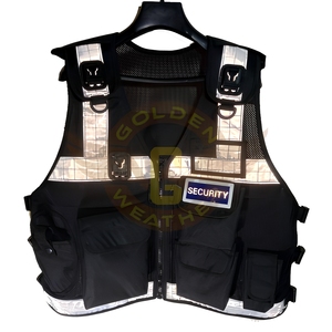 เสื้อกั๊กสะท้อนแสงแบบ Hi-Viz พร้อมซิปด้านหน้า กระเป๋าอเนกประสงค์ ชุดยูนิฟอร์มสำหรับเจ้าหน้าที่ สีดำ ใช้ได้ทุกฤดู ผลิตจากโพลีเอสเตอร์ 100% - Product Image 2